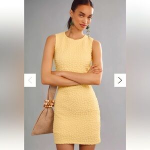 Anthropologie Textured Mini Shift Dress in Butter Yellow